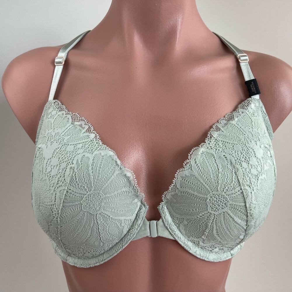 Victoria's Secret Racerback Front Closure Lined Padded Green Demi Bra  Size 32DD